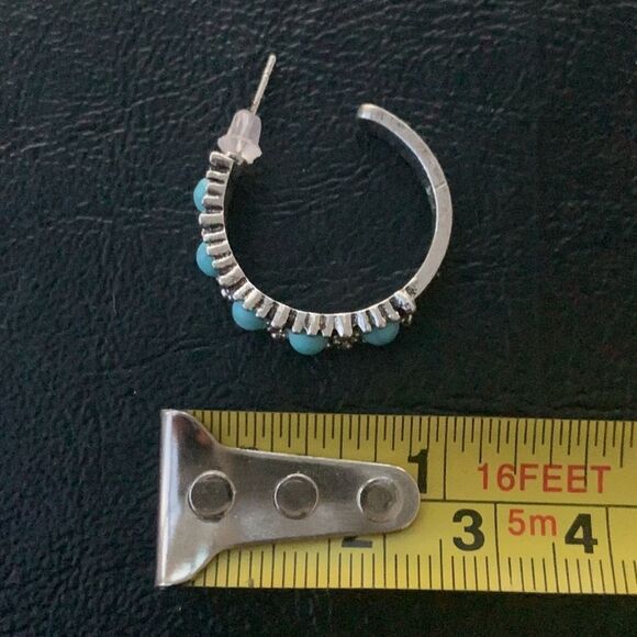 Western Hopi Navajo Style Faux Turquoise & Sterling Silver 925 Hoop Earrings NEW - Picture 11 of 12